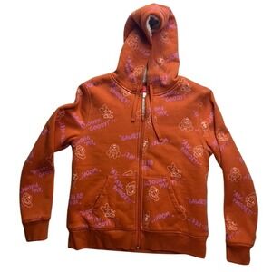 Disney Sherpa Lined Zip-Up Hooded Sweatshirt Orange Goofy Womens Medium